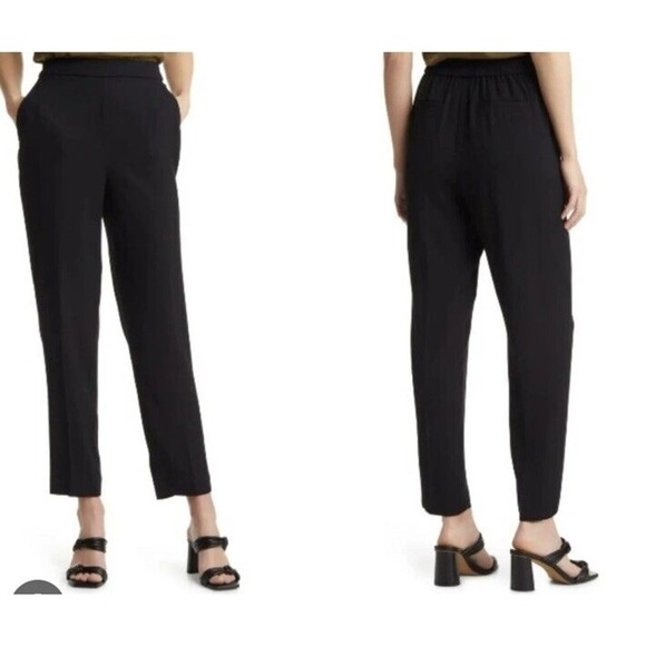 NWOT Halogen High Waist Trouser Pants Straight Leg Pull On Women's Black Size 0 - Picture 1 of 6